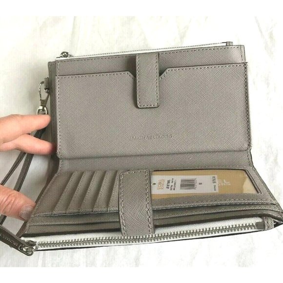 New Michael Kors Jet Set Travel Double Zip Wallet Signature Bright White - Picture 5 of 6